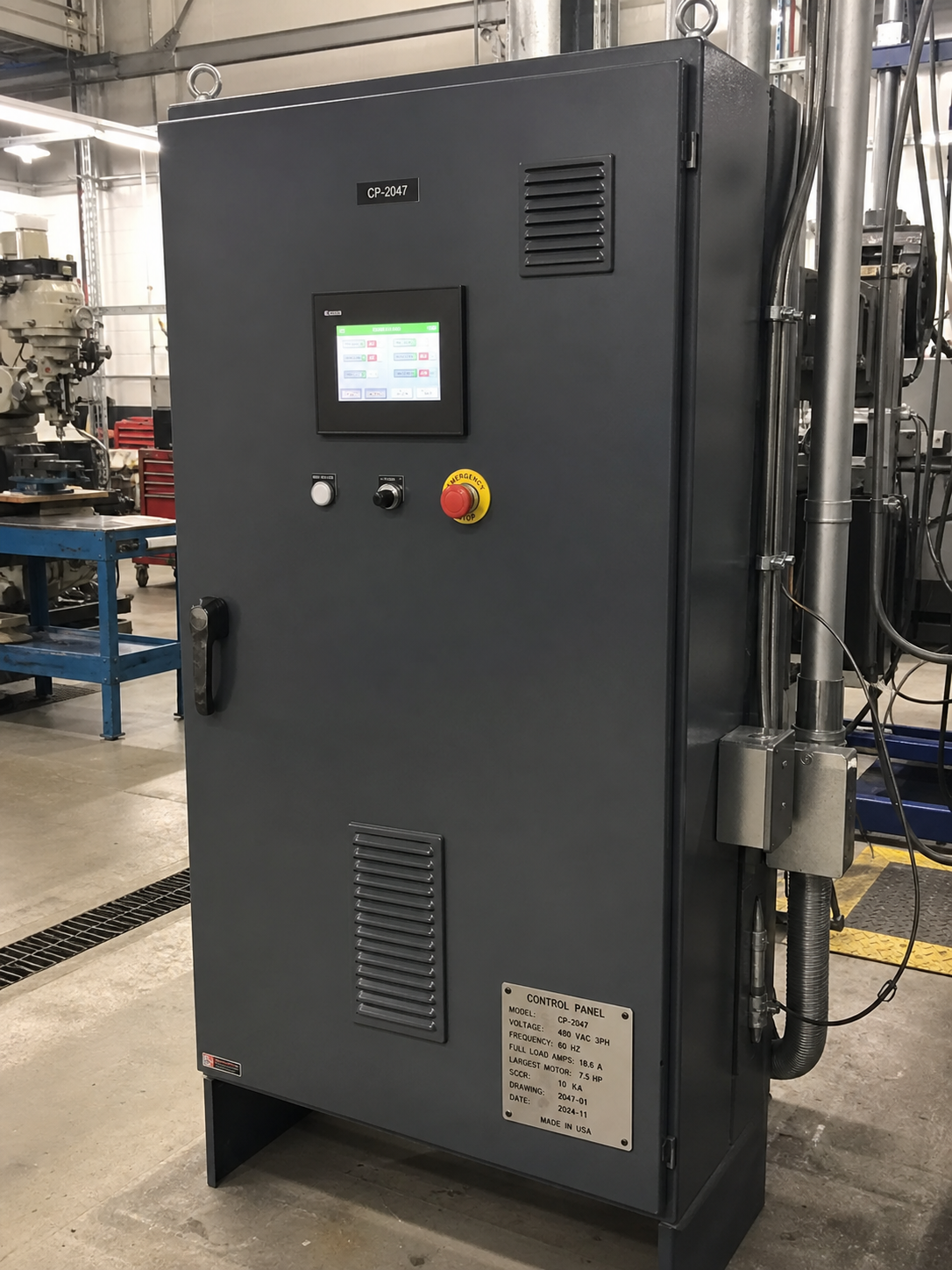 Foto general de un armario eléctrico CP-2047 con la placa visible