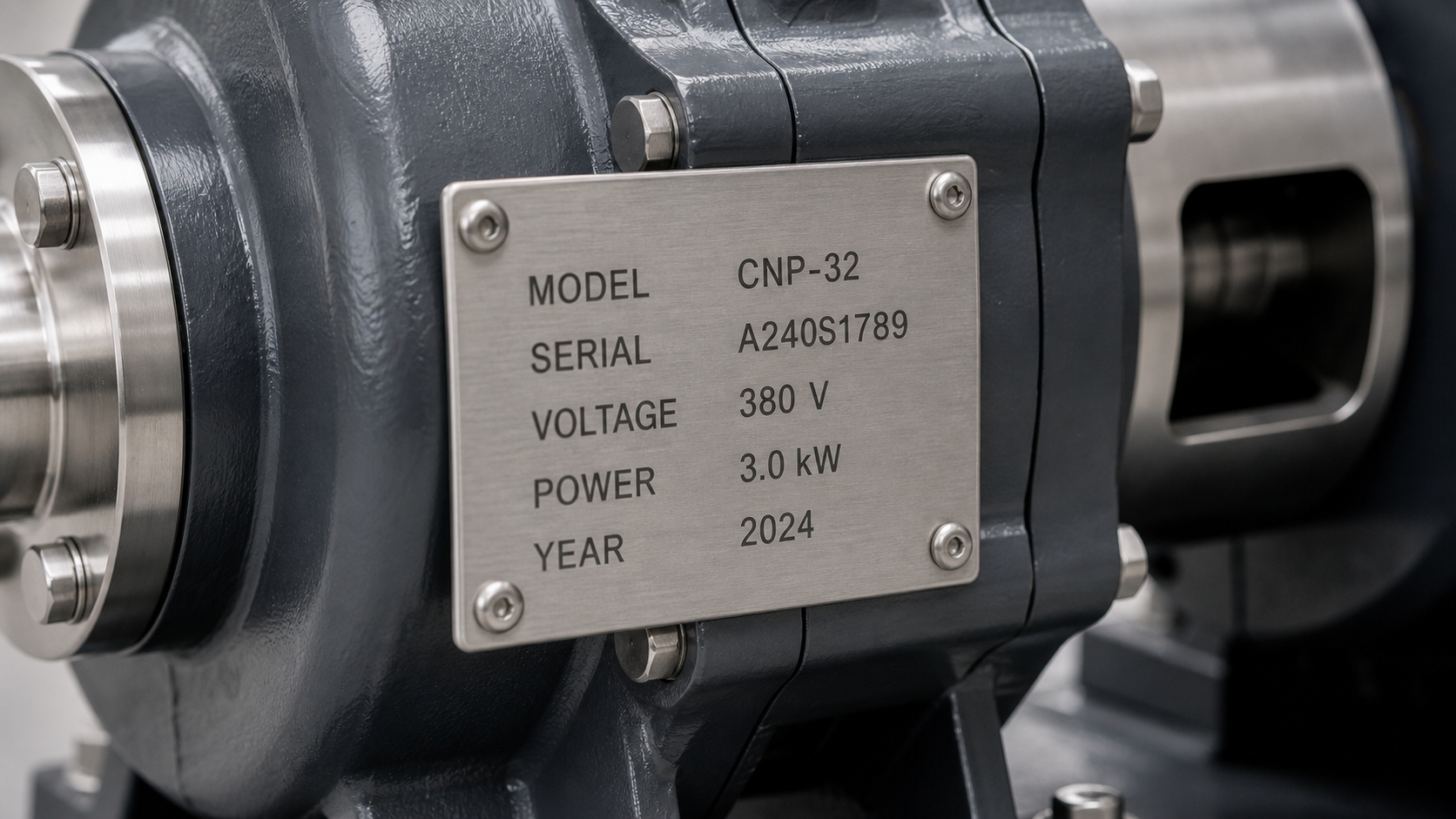 Acercamiento de la placa adherida a la bomba CNP-32