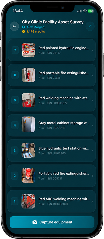 Lista de activos capturados en la app AssetInvent