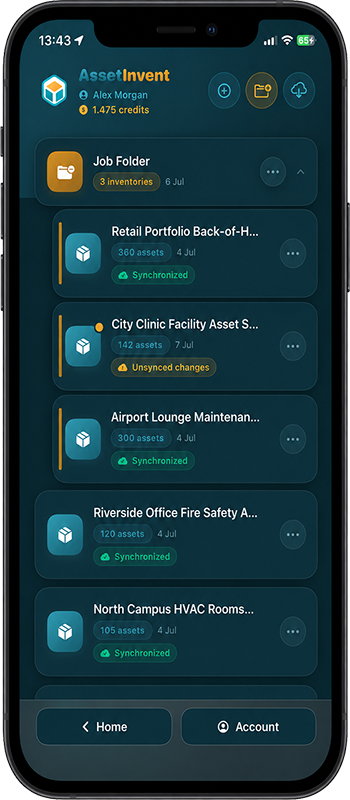 Lista de inventarios en la app móvil
