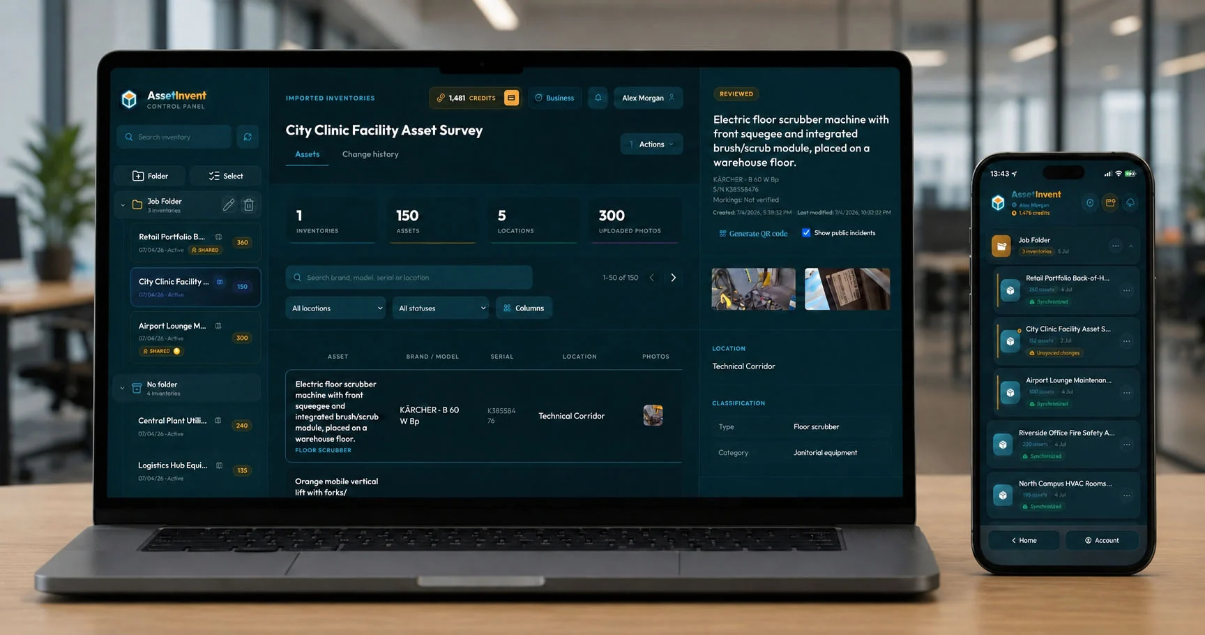 Panel web de AssetInvent sincronizado con la aplicación móvil